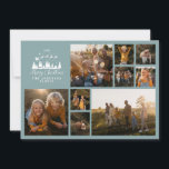 Moderne minimale Foto Collage Weihnachten staubig<br><div class="desc">Modernes, minimales Skript Urlaub Foto Collage staubige blaue und weiße Weihnachtskarte. Traditioneller Vater Weihnachten Weihnachten und Schlitten Shilouette Design.</div>