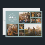 Moderne minimale Foto Collage Weihnachten staubig<br><div class="desc">Modernes,  minimales Skript Urlaub Foto Collage staubige blaue und weiße Weihnachtskarte. Traditioneller Vater Weihnachten Weihnachten und Schlitten Shilouette Design.</div>