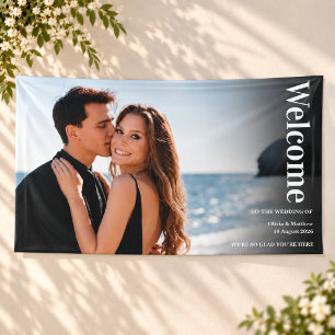 Moderne minimale Foto-Overlay-Hochzeitsbegrüßung Banner