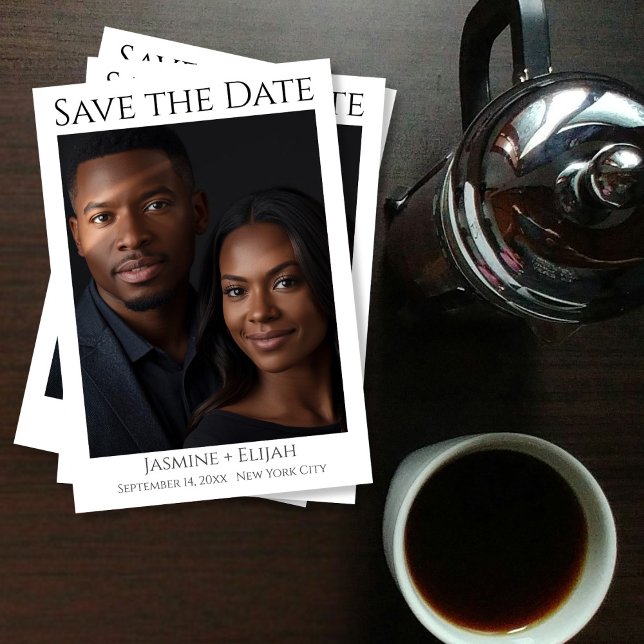 Moderne minimale Foto-QR-Code Schwarz Weiß Save The Date (Modern Minimal Photo QR code Black White Save The Date)