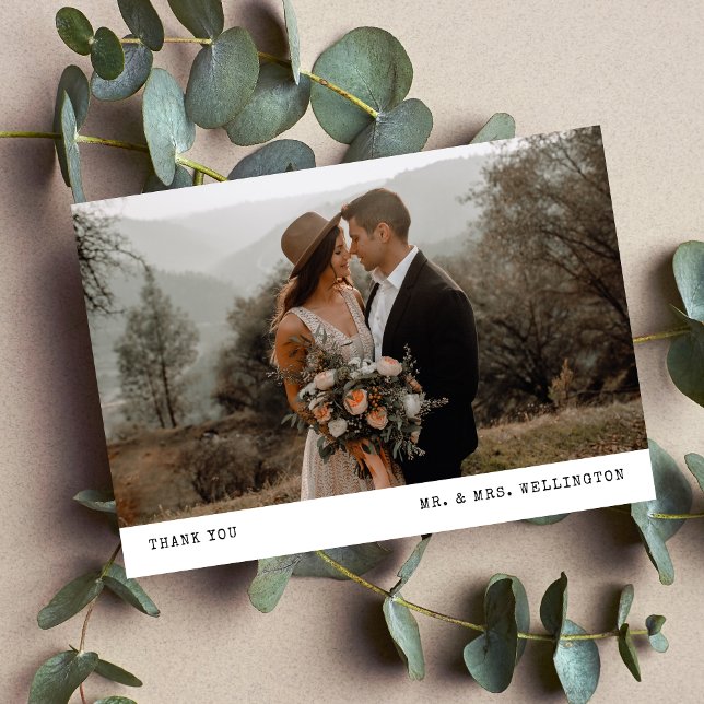 Moderne Minimale Foto-Schreibmaschine Hochzeit Dankeskarte (Von Creator hochgeladen)