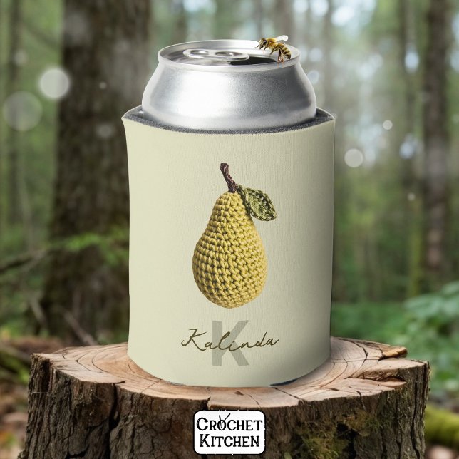 Moderne minimale gelbe Crochet Pear Monogram Name Dosenkühler (Von Creator hochgeladen)