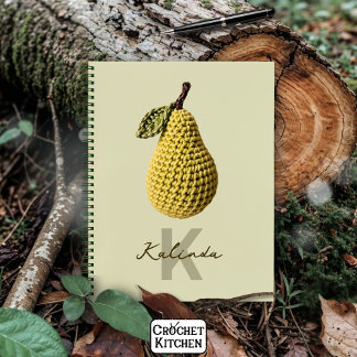 Moderne minimale gelbe Crochet Pear Monogram Name Notizbuch