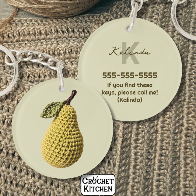 Moderne minimale gelbe Crochet Pear Monogram Name Schlüsselanhänger (Von Creator hochgeladen)
