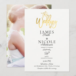 Moderne minimale Goldfolie Foto Rückseite Hochzeit Einladung