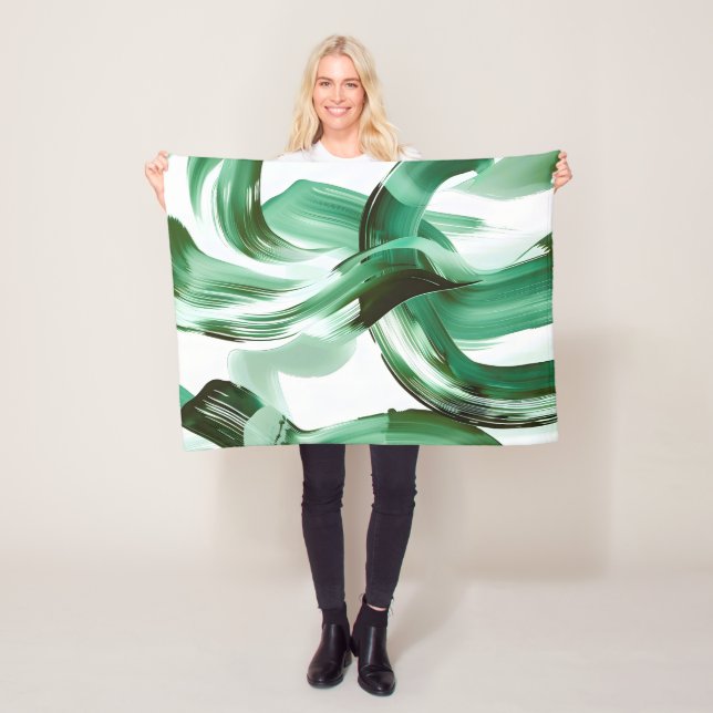 Moderne Minimale Grüne Pinselstriche Abstract Fleecedecke (Beispiel)