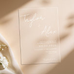 Moderne Minimale Hochzeit Acryleinladungen<br><div class="desc">Moderne Hochzeitseinladung mit minimalem typografischem Design. Einfach mit all Ihren Informationen für individuelle Hochzeitseinladungen personalisieren, </div>