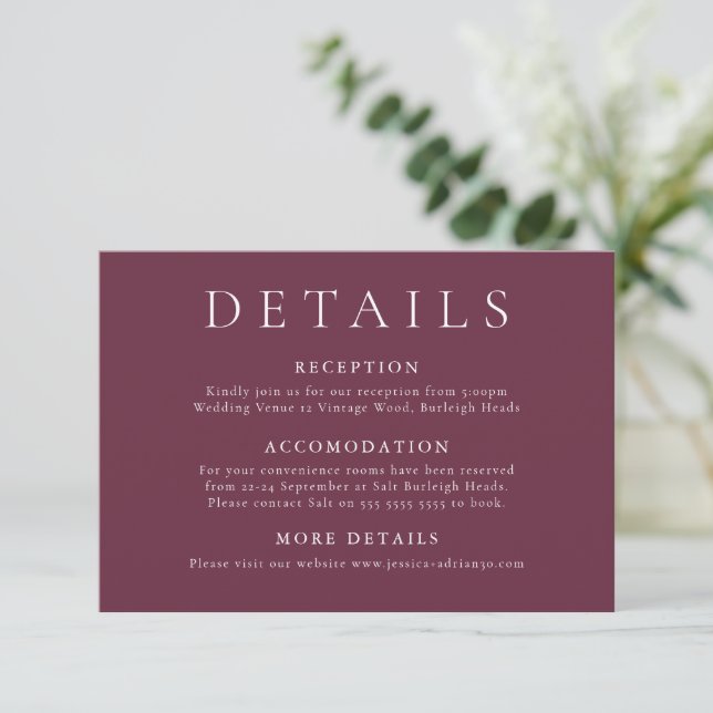 Moderne Minimale Hochzeitdetails Begleitkarte (Stehend Vorderseite)