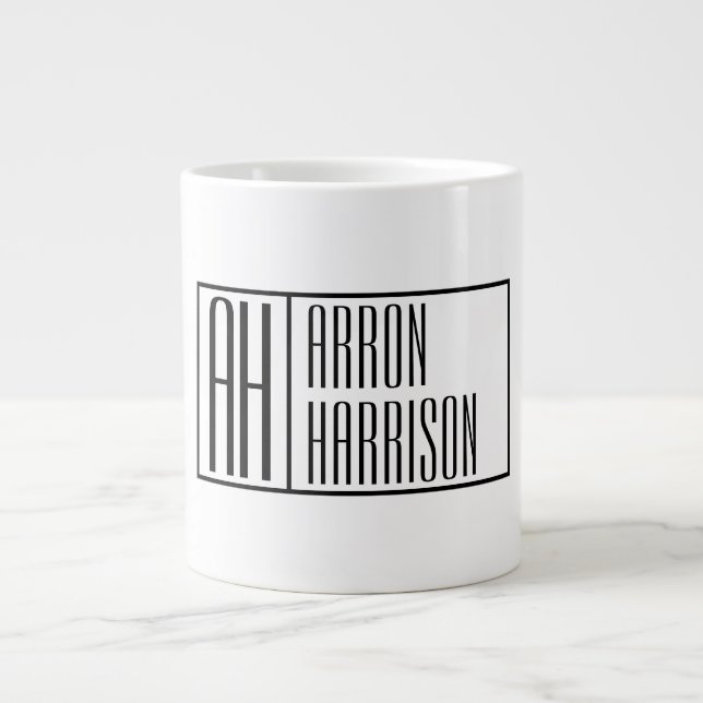 Moderne Minimale Initialen und Logo-Namen Jumbo-Tasse (Vorderseite)