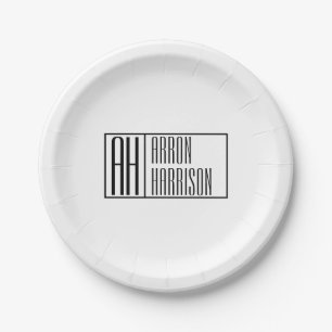 Moderne Minimale Initialen und Logo-Namen Pappteller