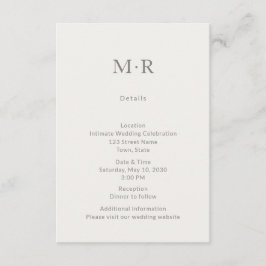 Moderne, Minimale, Intime Hochzeitsdetails Karte