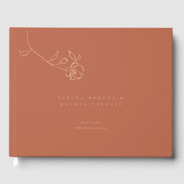 Moderne Minimale Kunstflorale Pfirsichrennen Hochz Gästebuch (Vorderseite)