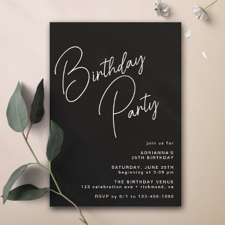 Moderne Minimale Lässige Typografie | Black Birthd Einladung