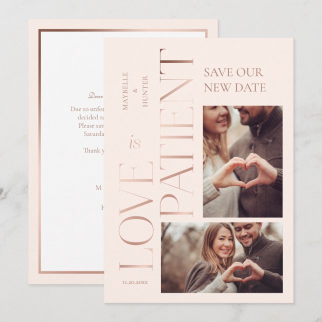 Moderne Minimale Liebe ist Rose Gold Foto Save The Date (Vorne/Hinten)