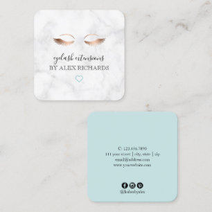 Moderne minimale Marmor-Rose Gold-Wimpern-Erweiter Quadratische Visitenkarte