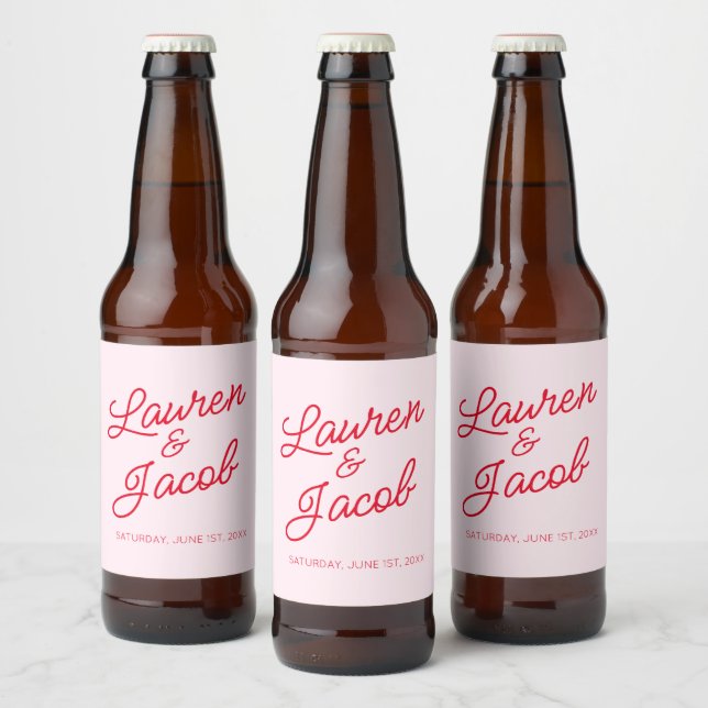Moderne Minimale Minimalistische Rosa- und Rothals Bierflaschenetikett (Flaschen)