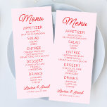 Moderne Minimale Minimalistische Rosa- und Rothals Menükarte<br><div class="desc">Das ist ein moderner Minimal Minimalistische Rosa und Rote Hochzeitsmenü!</div>