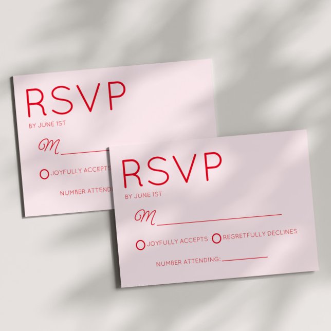 Moderne Minimale Minimalistische Rosa- und Rothals RSVP Karte (Von Creator hochgeladen)
