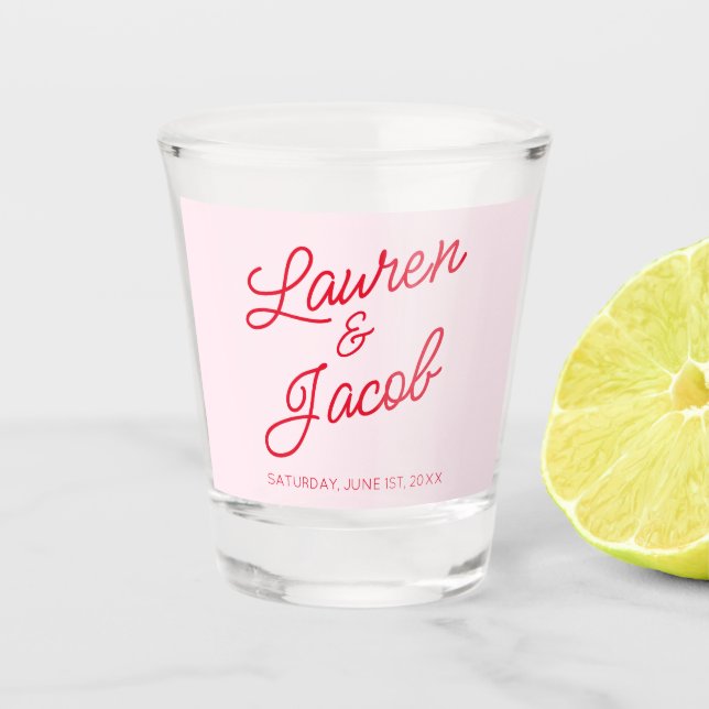 Moderne Minimale Minimalistische Rosa- und Rothals Schnapsglas (Vorderseite)