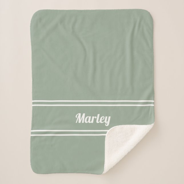 Moderne Minimale Mit Monogramm Skriptsprache Grün Sherpadecke (Vorderseite)