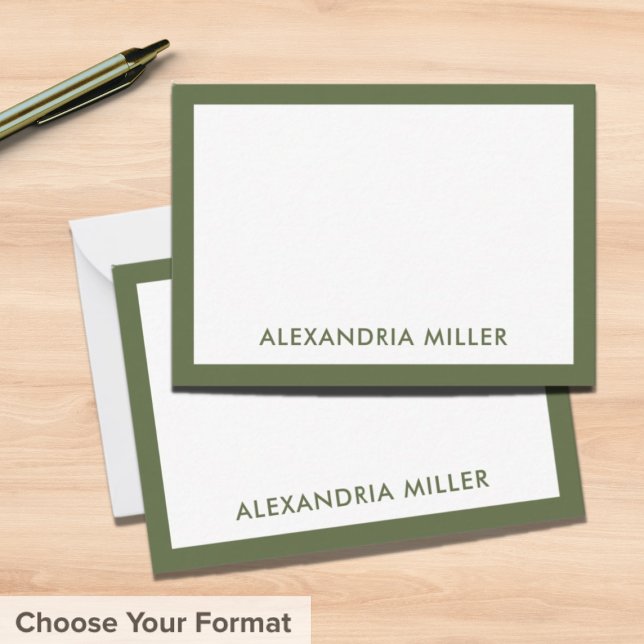 Moderne Minimale Monogram Name Olive Note Card Karte (Von Creator hochgeladen)