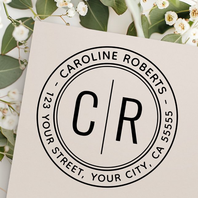 Moderne minimale Monogramm-Initial-Rücksendeadress Permastempel (Modern minimal monogram initials return address self-inking stamp)