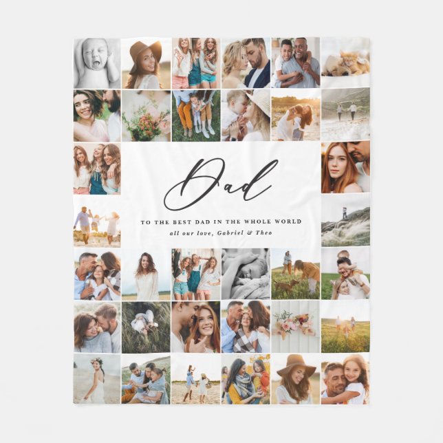 Moderne minimale Multi-Foto-Script Papa Geschenk F Fleecedecke (Vorderseite)