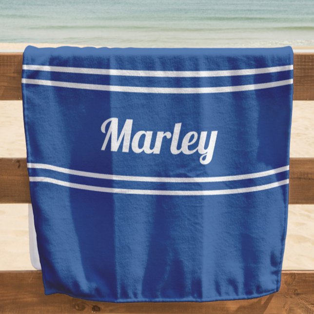 Moderne minimale Name Monogram Script-Vorlage Blau Strandtuch (Von Creator hochgeladen)