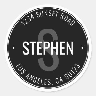 Moderne minimale Name und Anschrift Schwarz/Weiß Runder Aufkleber