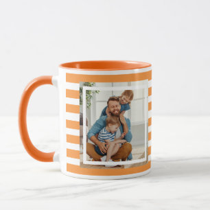 Moderne minimale Orange und Weiße Streifen 2 Foto Tasse