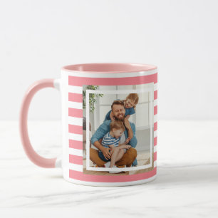 Moderne minimale rosa und weiße Streifen 2 Foto Tasse