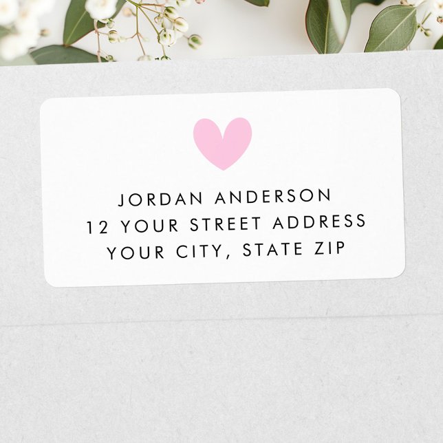 Moderne minimale Rücksendeadresse im rosa Herz Adressaufkleber (Pink heart modern minimal return address label)