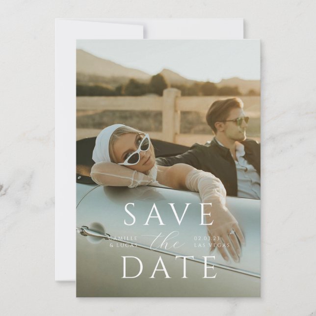 Moderne minimale Save the Date Einladung (Vorderseite)