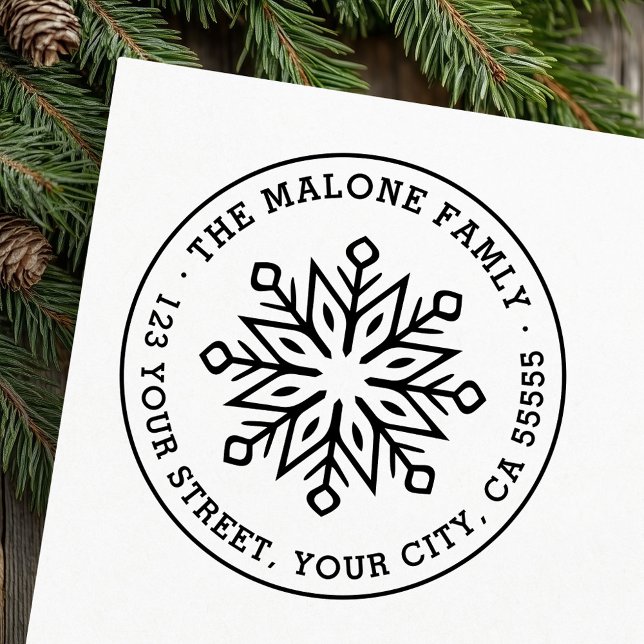 Moderne minimale Schneeflocke-Rücksendeadresse Gummistempel (Modern minimal snowflake red return address rubber stamp)