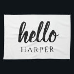 Moderne minimale Schwarz und Weiß Hallo und Sie ne Geschirrtuch<br><div class="desc">Moderne minimale Schwarz und Weiß Hallo und Sie nennen</div>