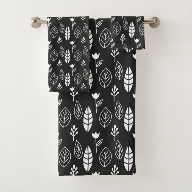 Moderne minimale Schwarz-Weiß-Blätter Badhandtuch Set (Insitu)