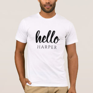 Moderne minimale Schwarz-Weiß Hallo und Sie nennen T-Shirt