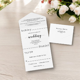 Moderne, minimale Schwarz-Weiß-Hochzeit All In One Einladung