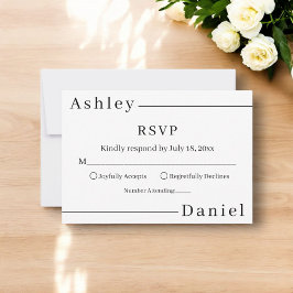 Moderne, minimale Schwarz-Weiß-Hochzeit RSVP Karte