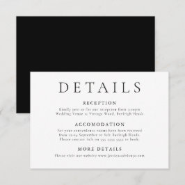 Moderne minimale Schwarz-Weiß-Hochzeitsdetails Begleitkarte