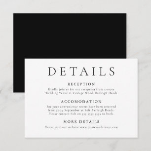 Moderne minimale Schwarz-Weiß-Hochzeitsdetails Begleitkarte
