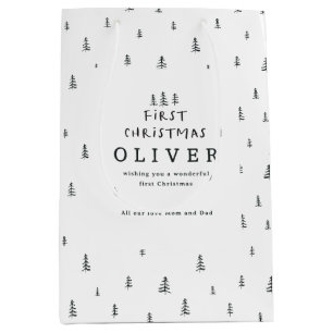 moderne minimale Schwarz-Weiß-Weihnachten Mittlere Geschenktüte