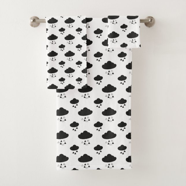 Moderne minimale Schwarz-Weiß-Wolken-Regentropfen Badhandtuch Set (Insitu)
