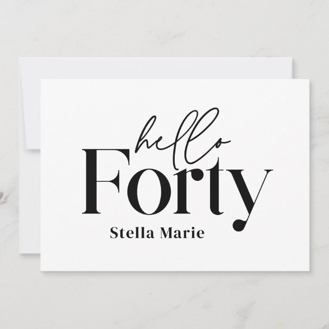 Moderne minimale schwarze einfach 40. Geburtstag Einladung (Vorderseite)