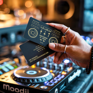Moderne minimale schwarze und goldene DJ-Musik-Pla Visitenkarte