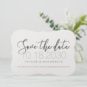 Moderne minimale Script-Die-Cut-Bracket-Form Save The Date