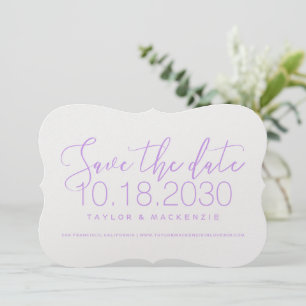 Moderne, minimale Skript-Halter-Lila Save-the-Date Save The Date