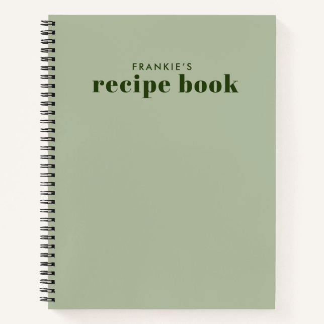 Moderne minimale Skriptsprache Grünes Kochrezept Notizbuch (Vorderseite)