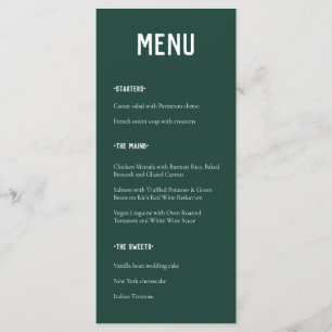 Moderne Minimale Smaragdgrüne Typografie Hochzeit Menükarte
