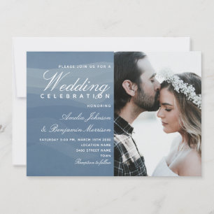 Moderne Minimale Staubblaue Foto-Hochzeit Einladung